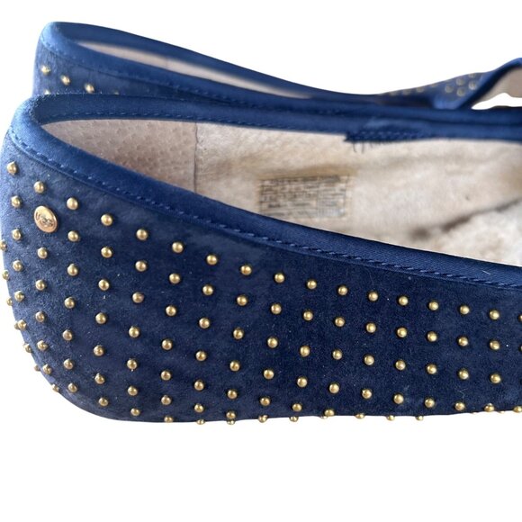 Ugg Alloway Leather Genuine Sheepskin Navy With Gold Stud Classy Flats 8.5 - Picture 3 of 6